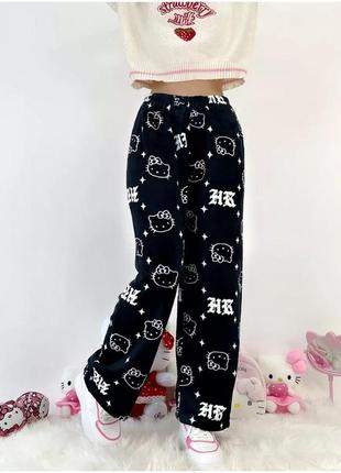 Стильные плюшевые штаны hello kitty, пижамные штаны хелоу кити, размер м