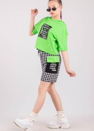Шорты в квадратики с зеленым для девочки (140 см.)  locoloco
