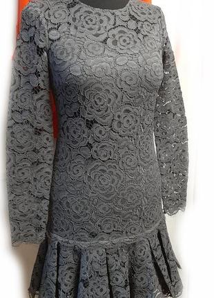 Сукня плаття сіра гіпюр з рукавом р 38