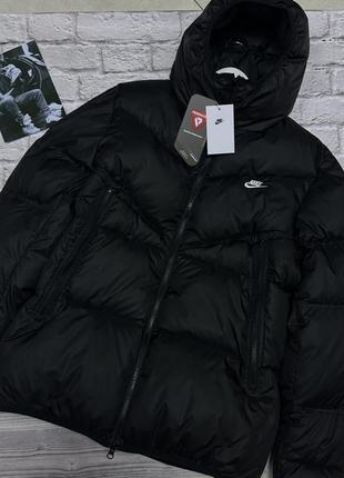 Чоловічий чорний пуховик nike storm-fit primaloft дутий з капюшоном