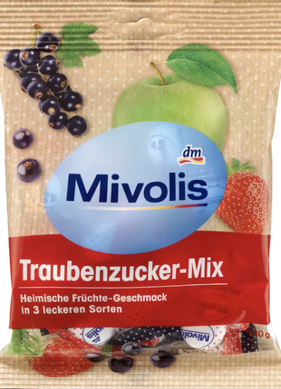 Декстроза конфеты с виноградным сахаром, фруктовый вкус mivolis traubenzucker, früchte-mix, 100 g