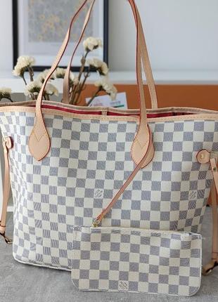Большая сумка шоппер свет бежевая, брендовая люкс neverfull люкс