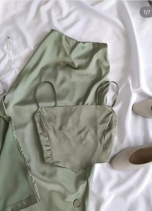 Костюм zara топ спідниця сатинова plt