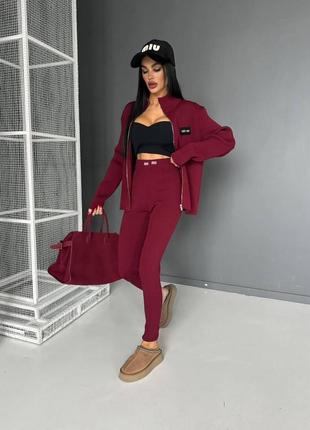 Костюм спортивный кардиган лосины черный бордо2 фото