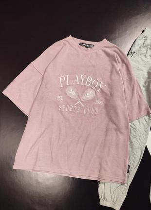 Рожева щільна футболка оверсайз playboy & missguided