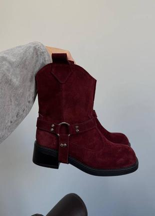 🎄распродаж🎄 ботинки из натуральной замши бургунди ❄️ 116538 фото