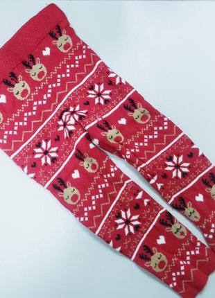 Primark мягкие теплые вязаные новогодние лосины леггинсы девочке 9-12м 74-80см