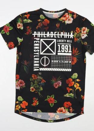 Мужская черная футболка с цветочным принтом и с надписью от primark