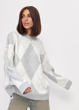 Жіночий теплий светр oversize у ромби