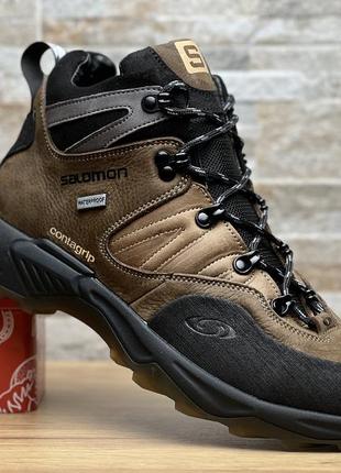 Спортивные кожаные ботинки, кроссовки термо salomon contagrip coyote gore-tex
