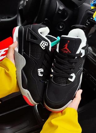 Мужские качественные и стильные кроссовки nike air jordan 4 retro psg paris saint germain черные с красным ❄️