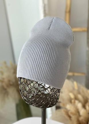 Шапка двойная тонкая лопатка (унисекс) мужская, женская без отворота шерсть 50%, акрил 50%