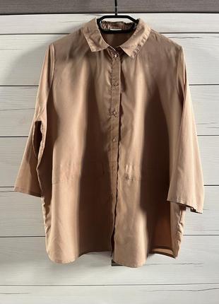 Сорочка блуза світло коричнева стильна пряма вільний пошив