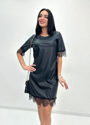 Платье из экокожи с кружевом от 42 до 52 размера3 фото