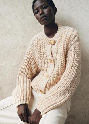 Бежевый кардиган толстый zara new