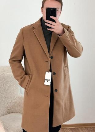Пальто шерстяное zara чоловіче пальто м-l приталенное6 фото