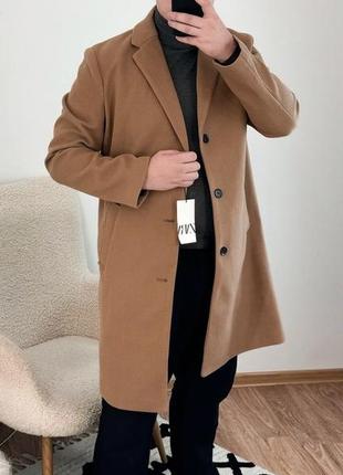 Пальто шерстяное zara чоловіче пальто м-l приталенное4 фото