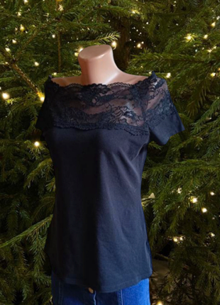 Черная футболка с кружевом 🖤🛍️🛒