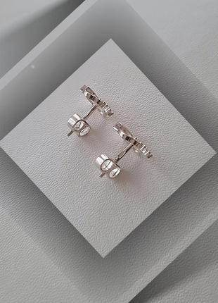 🛍 серьги серебро с золотом золотая пластина фианит корона пусеты гвоздики4 фото