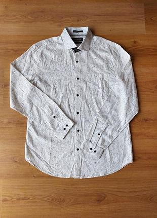 Белая хлопковая рубашка со стильным принтом giovani, коттоновая рубашка, р. l