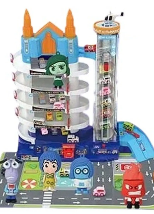 Гараж парковка с автоматическим подъемником и подсветкой 2023-32, звук, 4 машинки,2 фигурки