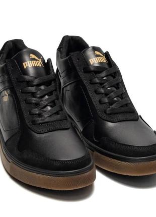 Зимові шкіряні ботинки puma чорні.