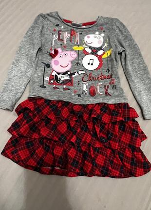 Платье 2 года 24 мес 92 см в клетку новый год свинка пеппа peppa pig2 фото