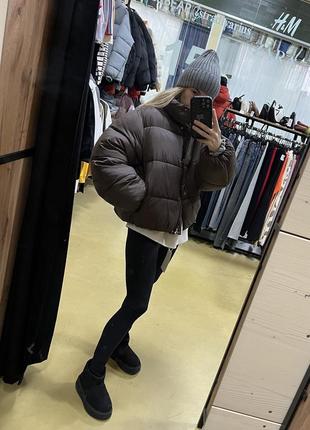 Трендовый шоколадный пуффер анорак zara новая коллекция