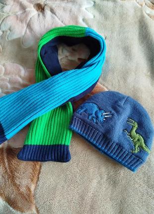 Детский вязаный зимний набор, шапка шарф утепленные на флисе 💙 3-6 лет