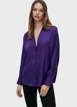 Новая атласная сатиновая рубашка блузка блуза massimo dutti 100% вискоза сатин