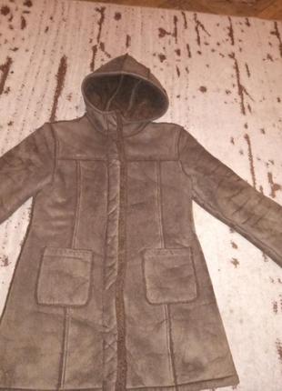 Искусственная дубленка с капюшоном на девочку,рост158см.brothers&sisters.