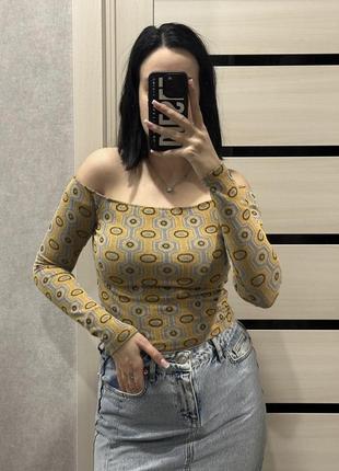 Женский лонгслив с укороченными плечами zara кофта с узорами
