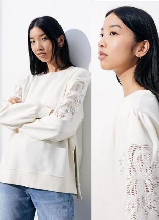 Білий світшот h&m з ажурною вишивкою 44-46-48