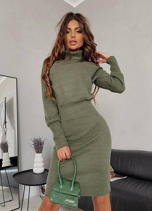 Женское платье миди в трех цветах ангора рубчик