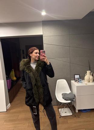 Зимняя парка с натуральным мехом енота - s (xs)