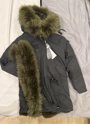 Зимняя парка с натуральным мехом енота - s (xs)