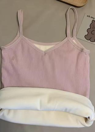 Утепленная женская термо майка в рубчик на флисе