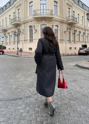Утеплене кашемірове пальто в смужку на синтепоні 100, жіноче двобортне пальто оверсайз з підплічниками, смугасте пальто осінь зима, 54282 фото