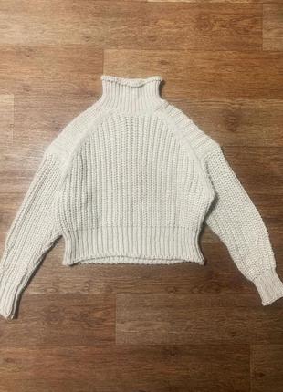 Свитер женский грубой вязки,шерсть h&m р.s бежевый(оригинал)8 фото