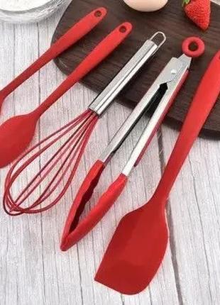 Набор кухонных принадлежностей силиконовый 5 предметов красный4 фото