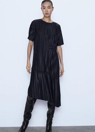 Асимметричное плиссированное платье-миди zara зара