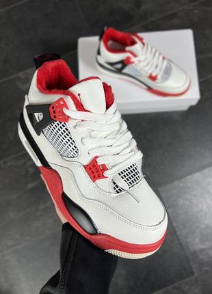Кроссовки nike air jordan retro 4 fur white/red/black ❄️ — цена