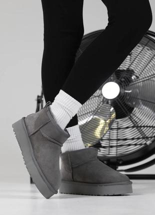 Женские угги Ugg Brixbee Set grey ультра мини серого цвета платформа4 фото