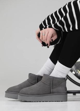 Женские угги Ugg Brixbee Set grey ультра мини серого цвета платформа3 фото