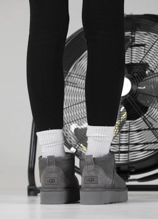 Женские угги Ugg Brixbee Set grey ультра мини серого цвета платформа7 фото