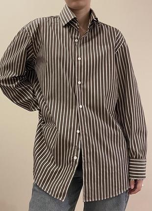 Коричнева оверсайз сорочка у смужку hugo boss