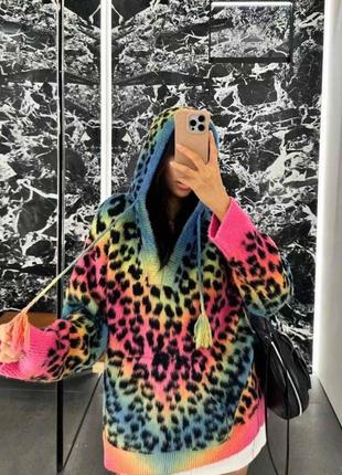 Худи с капюшоном леопард розовый синий