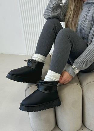 Угги женские черные -, эко-замша + плащевка, угги зимние