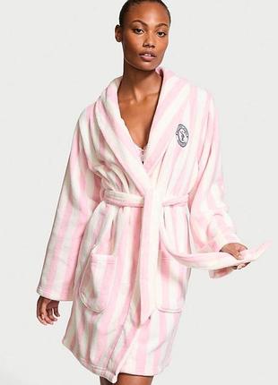 Флісовий плюшевий халат victorias secret в рожеву смужку оригінал