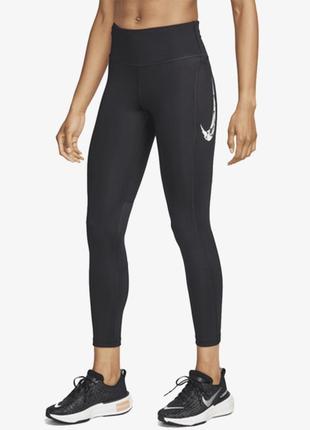 Спортивні легінси для тренувань високі nike w nk df fast mr 7/8 tight sw